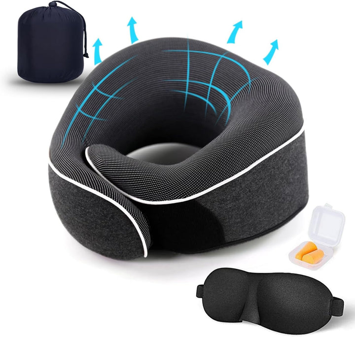 TALLGO Travel Neck Pillow, cea mai bună pernă de avion din spumă de memorie pentru tetieră, pernă moale reglabilă pentru avion, mașină și casă, roz
