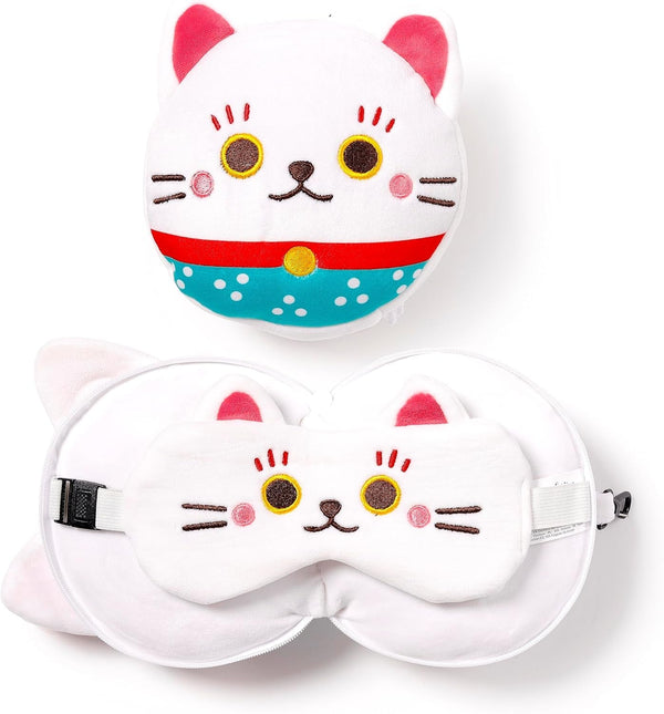 Pernă de călătorie cu mască Relaxeazzz - Maneki Neko pisica norocos farmec