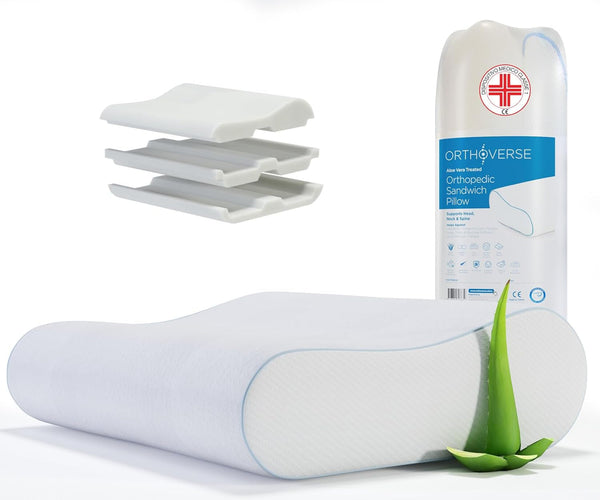 ORTHOVERSE pernă ortopedică - pernă de susținere a gâtului, pernă de dormit, pernă, pernă din spumă cu memorie, pernă, pernă pentru dureri de gât - înălțime reglabilă, acoperire aloe vera, ajutor medical