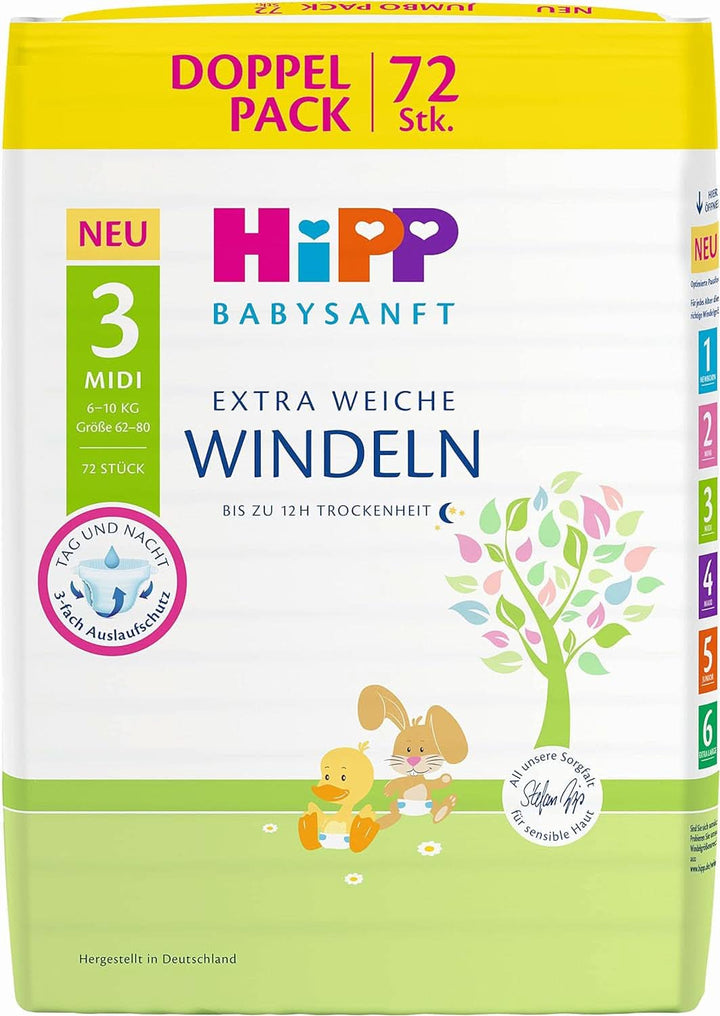 Hipp Babysanft scutece Newborn 1 Carry, pachet de 3 (3 x 24 bucăți)