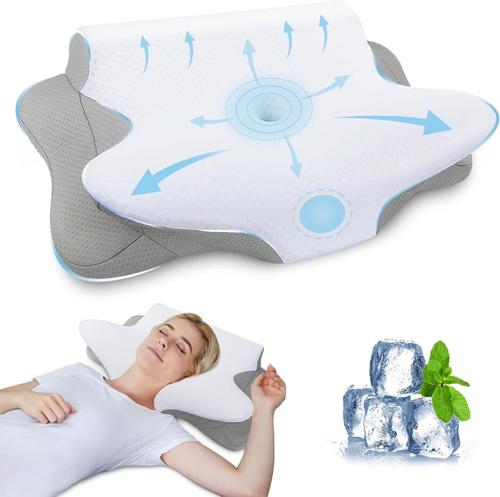SAHEYER Pernă pentru gât, 2 în 1 Pernă ergonomică pentru susținerea gâtului și pernă pentru rularea gâtului, pernă ortopedică pentru dormitul lateral, pernă din spumă de memorie pentru dormitul lateral, dorsal și abdominal