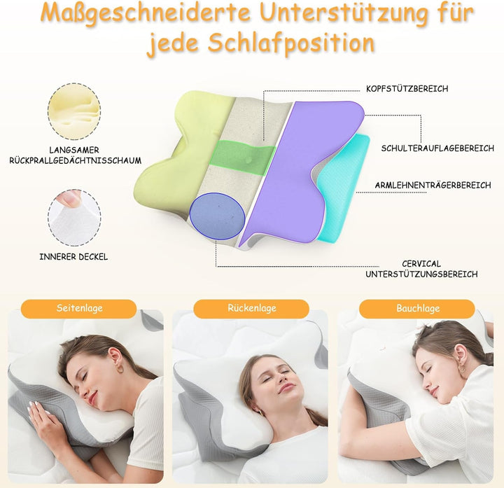 Pernă cervicală din spumă de memorie ergonomică pentru gât cu capac detașabil, lavabil, pentru somn ortopedic, dureri de gât și dureri abdominale (55X35X13 Cm)
