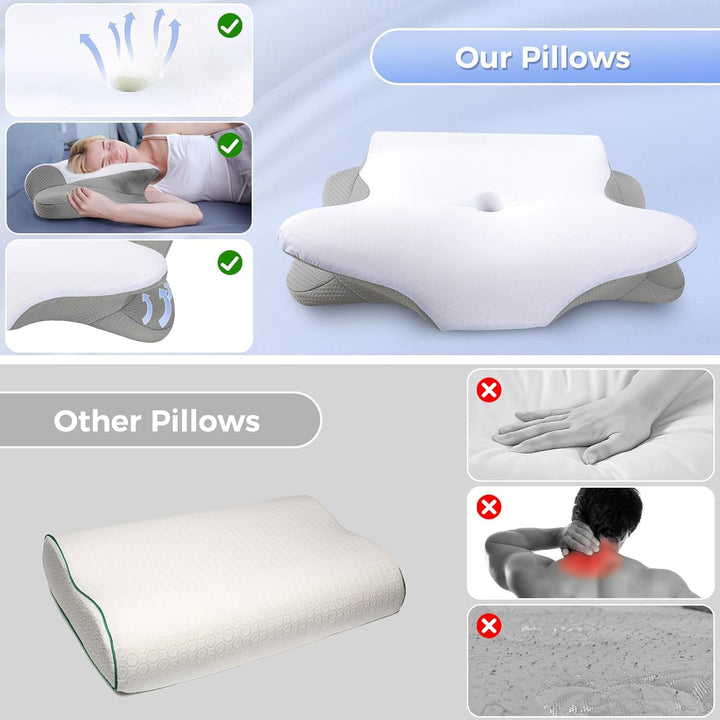 SAHEYER Pernă pentru gât, 2 în 1 Pernă ergonomică pentru susținerea gâtului și pernă pentru rularea gâtului, pernă ortopedică pentru dormitul lateral, pernă din spumă de memorie pentru dormitul lateral, dorsal și abdominal