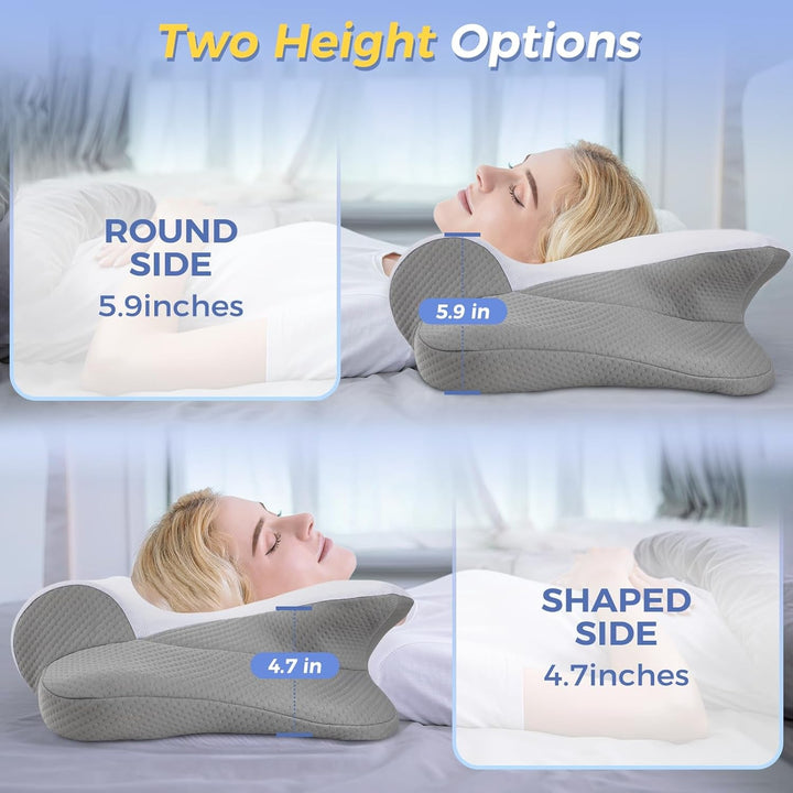 SAHEYER Pernă pentru gât, 2 în 1 Pernă ergonomică pentru susținerea gâtului și pernă pentru rularea gâtului, pernă ortopedică pentru dormitul lateral, pernă din spumă de memorie pentru dormitul lateral, dorsal și abdominal