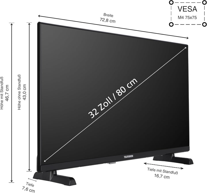 Telefunken Fernseher 32 Zoll Smart TV Powered by Tivo (Full HD, HDR, Triple-Tuner, 6 Monate HD+ Inkl.) XF32TO750S