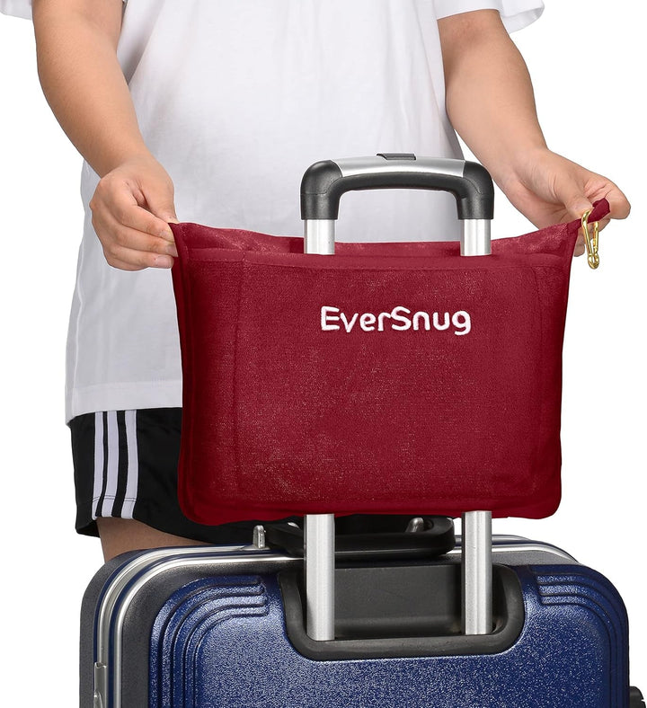 Eversnug Travel Blanket And Pillow - Soft 2 în 1 Airplane Blanket cu Soft Pocket Pillow Cover, Handbag Cover And Backpack Holder (Burgundy Red)