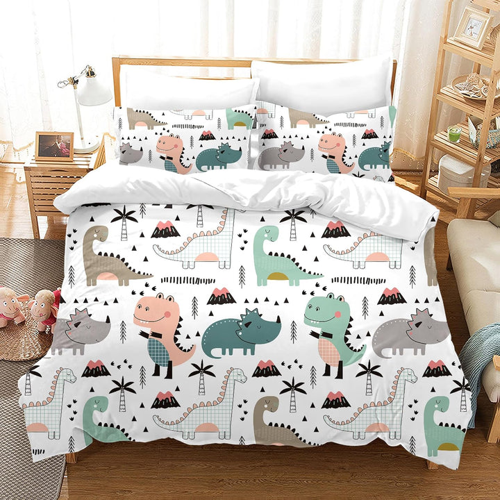 Kinder Bettwäsche Dinosaurier 135X200 Cm, Cartoon Tiere Dino Bettbezug, Niedlicher Dinosaurier Bettwäsche-Set Für Jungen Teens Mit Kissenbezug (A-3, 135 X 200 Cm)