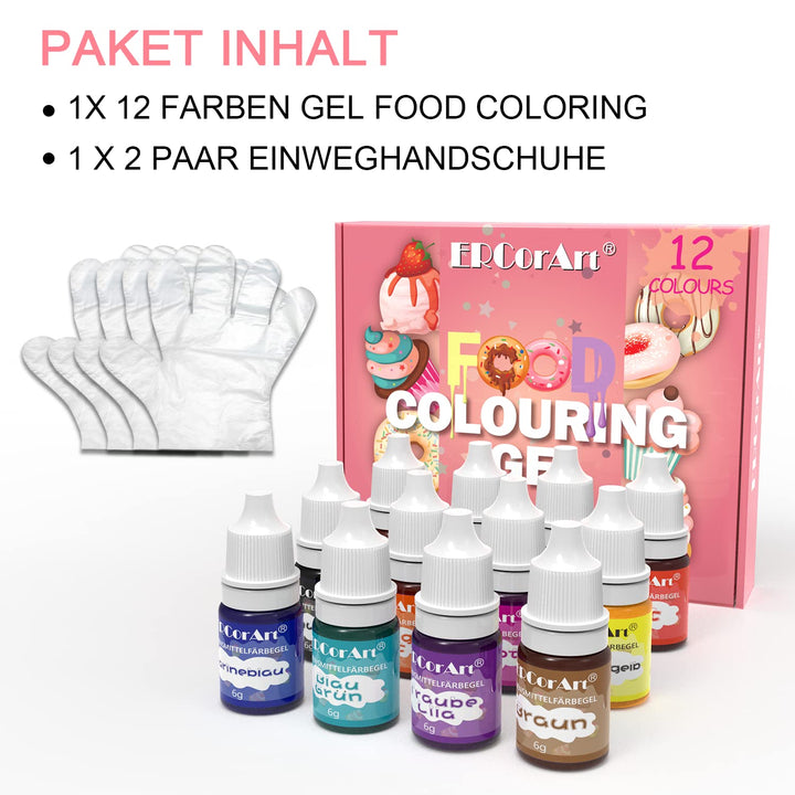 Lebensmittelfarbe Gel -12 Farben Flüssige Konzentrierte Lebensmittel Farben Set Für Kuchen Backen,Macaron, Fondant,Kekse - Food Coloring Für Kuchendekoration, DIY Seifen,Airbrush Einfärben - 6 Ml Je