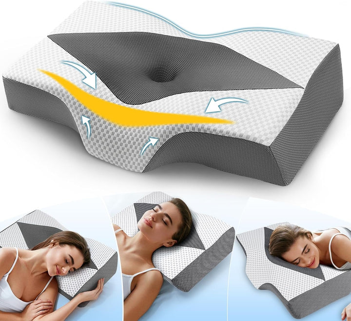 Pernă pentru gât din spumă de memorie Pernă ortopedică ergonomică Pentru dureri de gât și umeri - Pernă de dormit răcoritoare Pentru cei care dorm lateral, pe spate și pe stomac Cu suport pentru gât