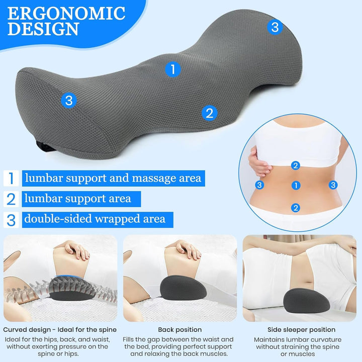 TFCIOD Pernă de susținere lombară, pernă de confort a coloanei vertebrale din spumă de memorie, pernă lombară, pernă de susținere a spatelui cu design ergonomic pentru ameliorarea durerii, pernă sciatică pentru pat, canapea, mașină (gri)