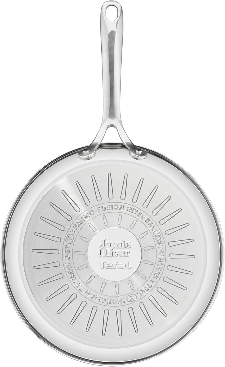 Jamie Oliver by Tefal Cook Smart Bratpfanne 28Cm, Unbeschichteter Edelstahl, Induktionsgeeignet, Thermo-Fusion Boden, Recycelbar, Genieteter Griff, Edelstahl, E3110655