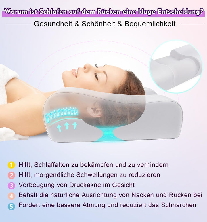Pernă anti-rid Hydomi, 2-In-1, pernă de frumusețe anti-îmbătrânire, pernă ortopedică de sprijin pentru gât, pernă din spumă de memorie pentru dureri de gât și umăr, pentru a menține capul drept