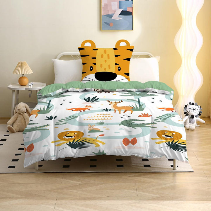 MUSOLEI Bettwäsche 135X200 Mädchen Tier Kinderbettwäsche Mikrofaser 3D Bettwäsche-Set Kinder Bettbezug Mit 1 Kissenbezug 80X80Cm Geschenk Für Kinderzimmer Einzelbett, Löwe Mit Ohren