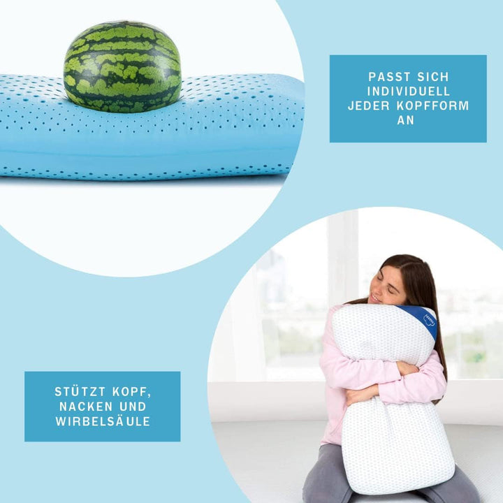 Genius Eazzzy pernă din spumă 40X80 Cm înălțime 10Cm - Pernă de susținere a gâtului cu 2 grade de duritate + spumă de gel de răcire - Pernă de dormit pentru cei care dorm lateral, pe spate și pe stomac împotriva durerilor de gât, poliester
