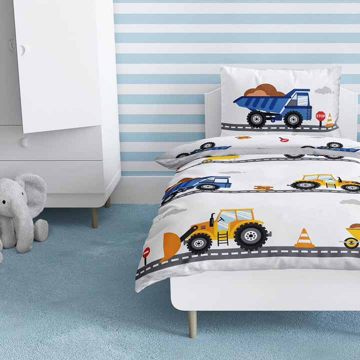TRAUMHELDEN Babybettwäsche 135X100 Flanell/Biber - 1 Kissenbezug 40X60 + 1 Bettbezug 100X135 Cm - Hochwertige Jungen-Bettwäsche (Baumwolle Flanell/Biber, 100 X 135 + 40 X 60)